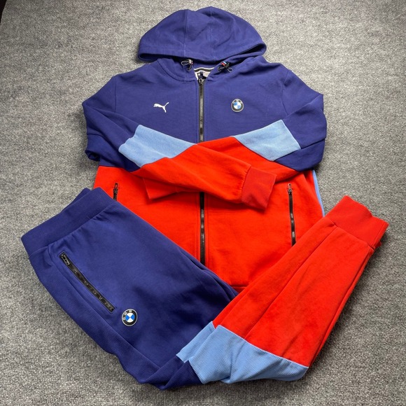 Puma Other - Puma BMW M Motorsport Tracksuit Set Mens Large Blue Red Colorblock Hoodie Pants